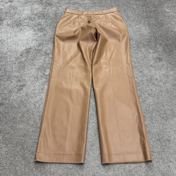 Alexia Admor Faux Leather Trouser Pants Women 9 Tan Camel Straight Leg High Rise - Picture 2 of 16